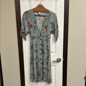 Floral Striped Green Dress